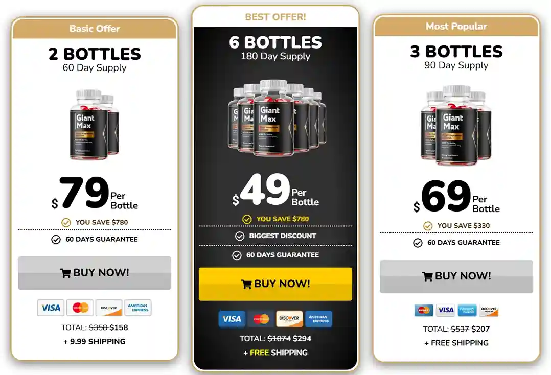 Giant Max Pricing — 1, 3 or 6 Bottle Packages